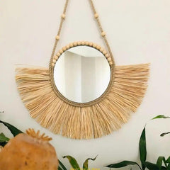 moroccan straw wall hanging mirror