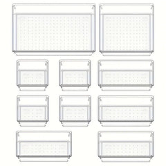 10-Piece Versatile Drawer Organizer Set - Clear Plastic Trays