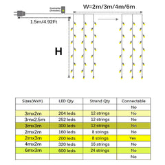 LED Curtain Remote String Lights Christmas Fairy Lights Garland For New Year Home Patio Party Wedding Home Outdoor Decoration