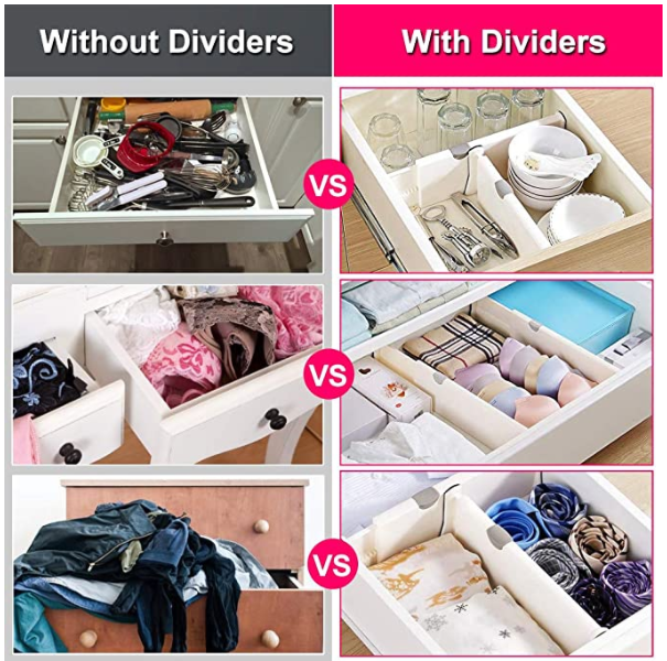 Household Drawer Storage Drawer Dividers Adjustable Drawer Organizer for  Socks Underwear Makeup Kitchen Bedroom Dresser White