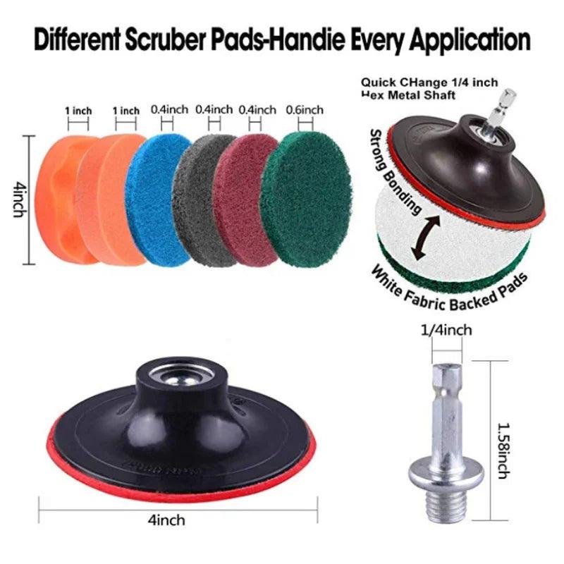 Drill Brush Attachment Set - Scrub Pads & Sponges