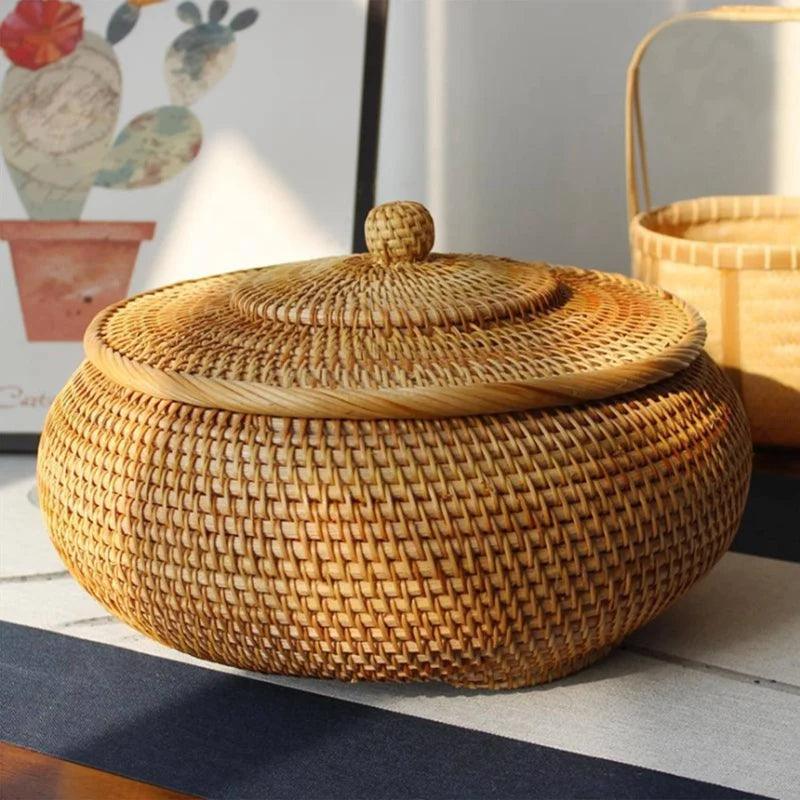 wicker round rattan basket