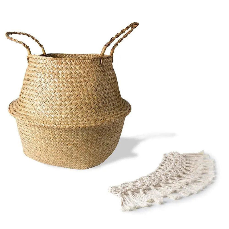 Fringed Macrame Woven Basket