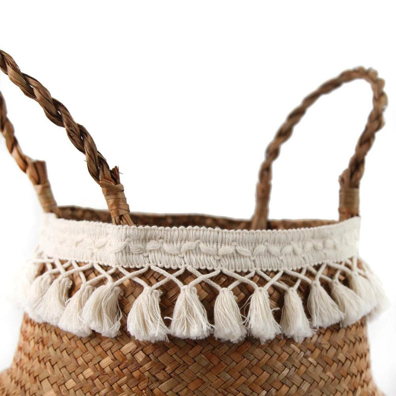 Fringed Macrame Woven Basket