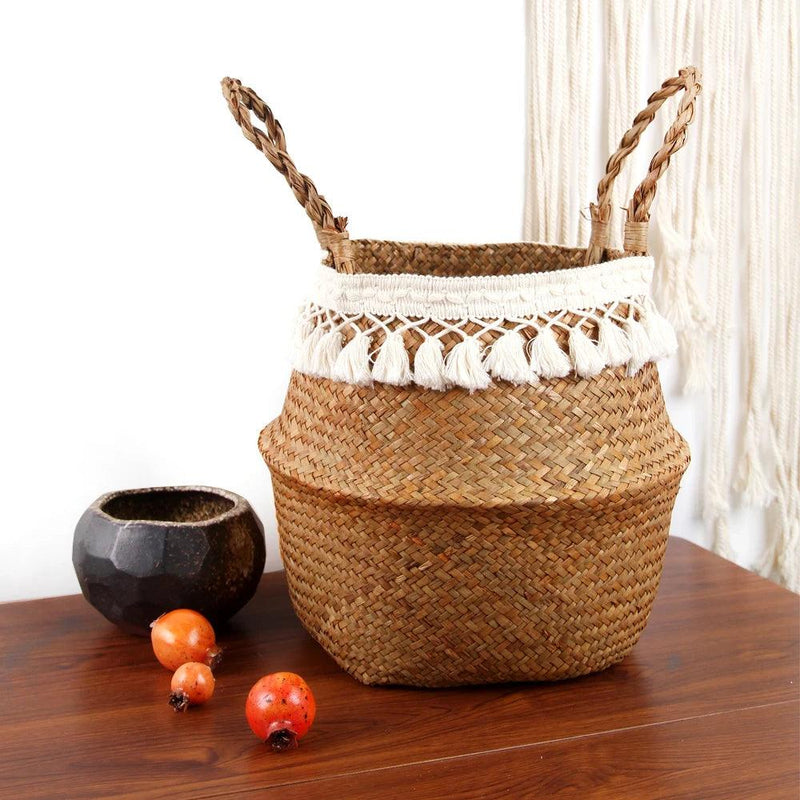 Fringed Macrame Woven Basket