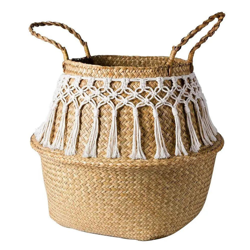 Fringed Macrame Woven Basket