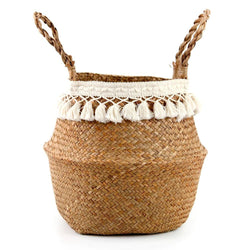 Fringed Macrame Woven Basket