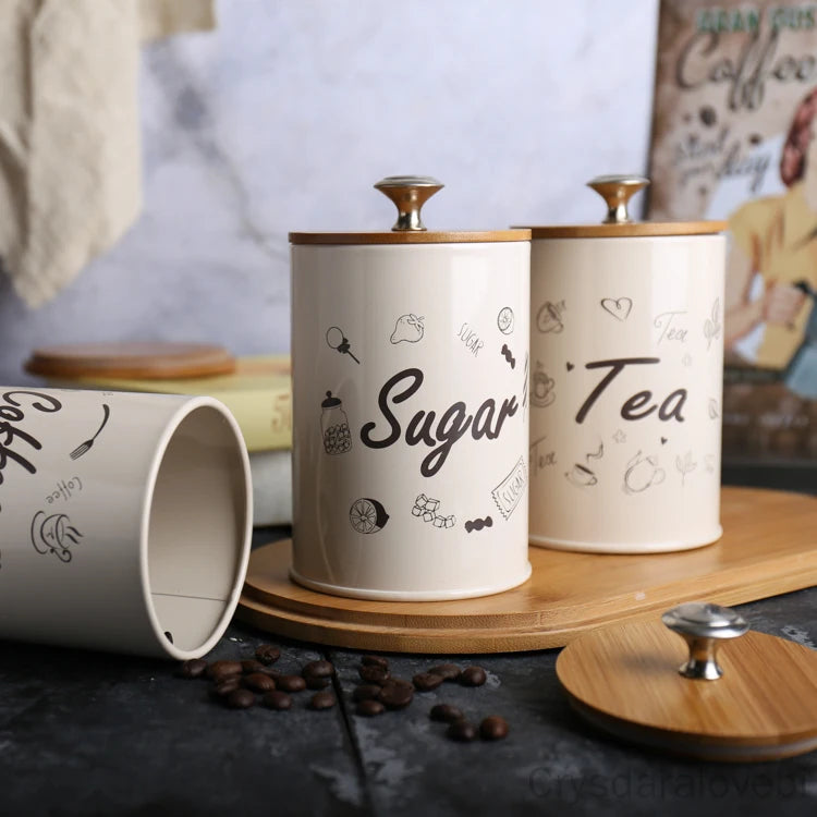 Tea Coffee Sugar Retro Mason Jars with Lids
