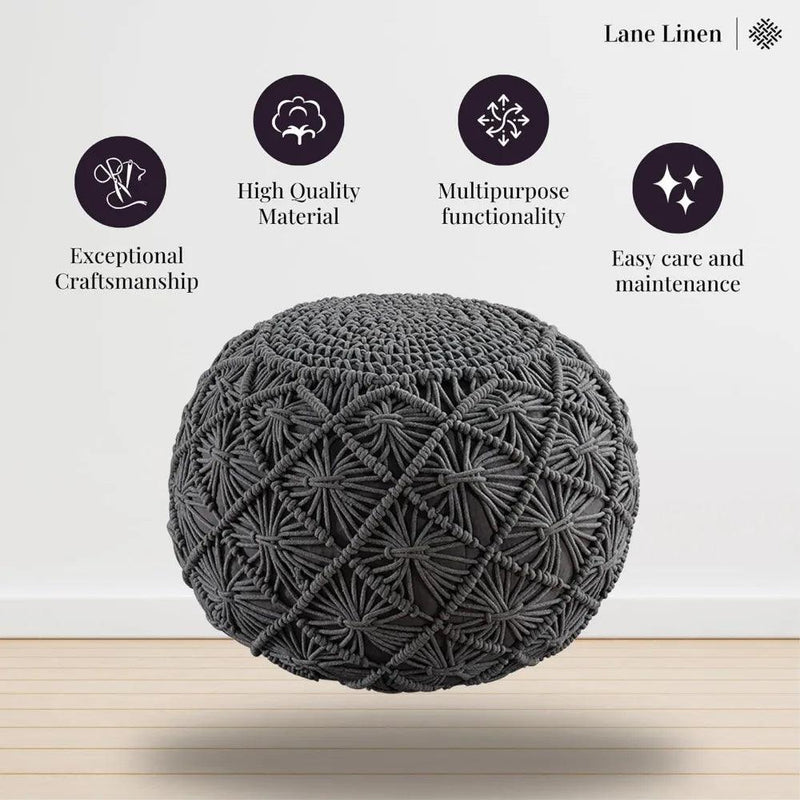 Hand Knitted Macrame Round Pouf