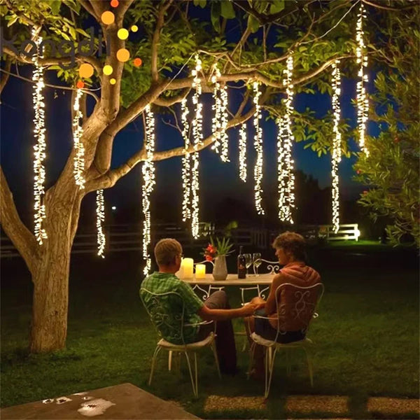 3X3M 1000 LED Firecracker Window Curtain Light Outdoor Christmas Cluster Curtain Fairy Light Christmas Icicle Light for Holiday