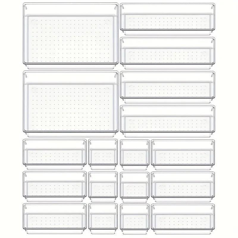 10-Piece Versatile Drawer Organizer Set - Clear Plastic Trays