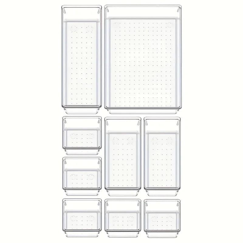 10-Piece Versatile Drawer Organizer Set - Clear Plastic Trays