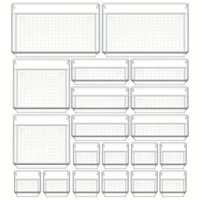 10-Piece Versatile Drawer Organizer Set - Clear Plastic Trays