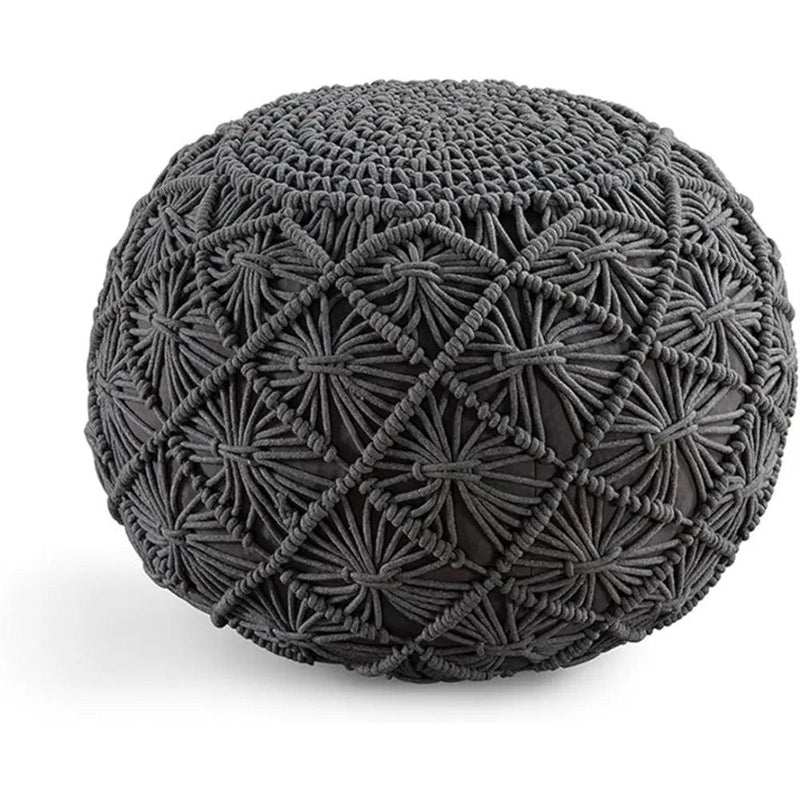 Hand Knitted Macrame Round Pouf