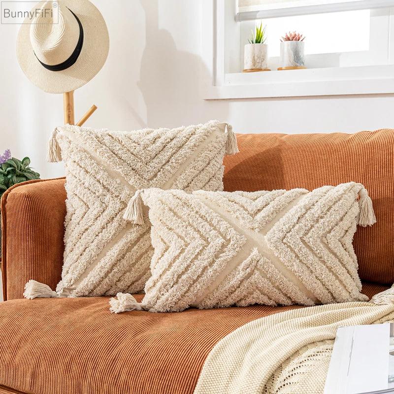 Boho Pillow Cover with Tassels 