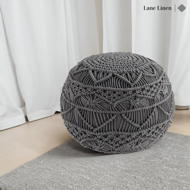 Hand Knitted Macrame Round Pouf