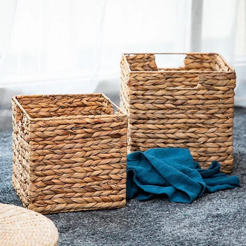 Hand-woven Straw Square Basket