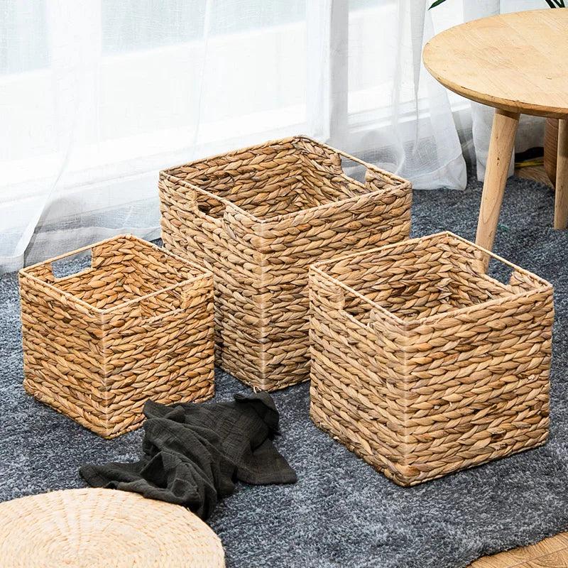 Hand-woven Straw Square Basket