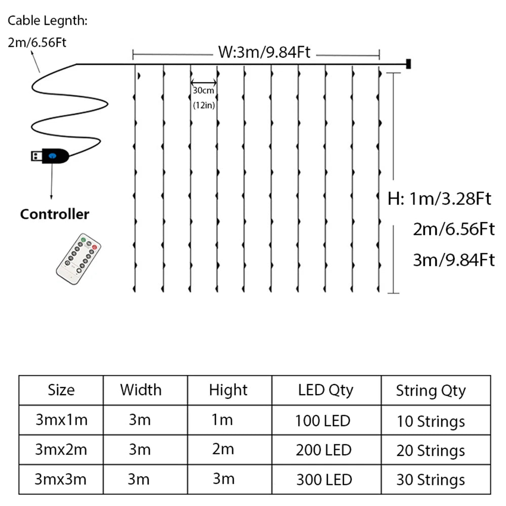 LED Curtain Fairy Lights USB Battery Powered String Lights Christmas Garland For New Year Party Wedding Camping Home Decoration