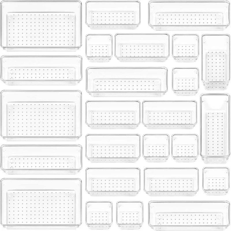 10-Piece Versatile Drawer Organizer Set - Clear Plastic Trays