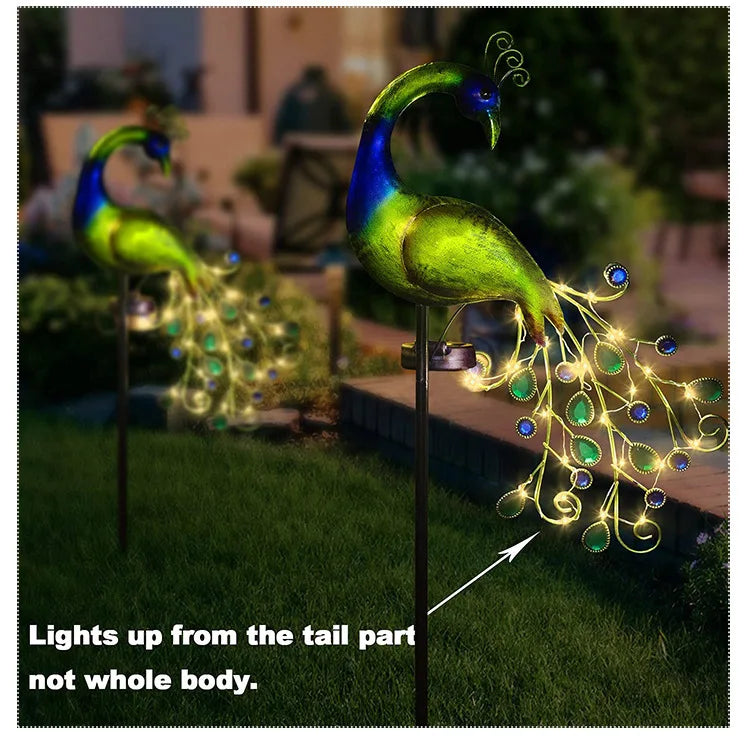 Solar Powered Peacock Fairy Garden Decor Lamp