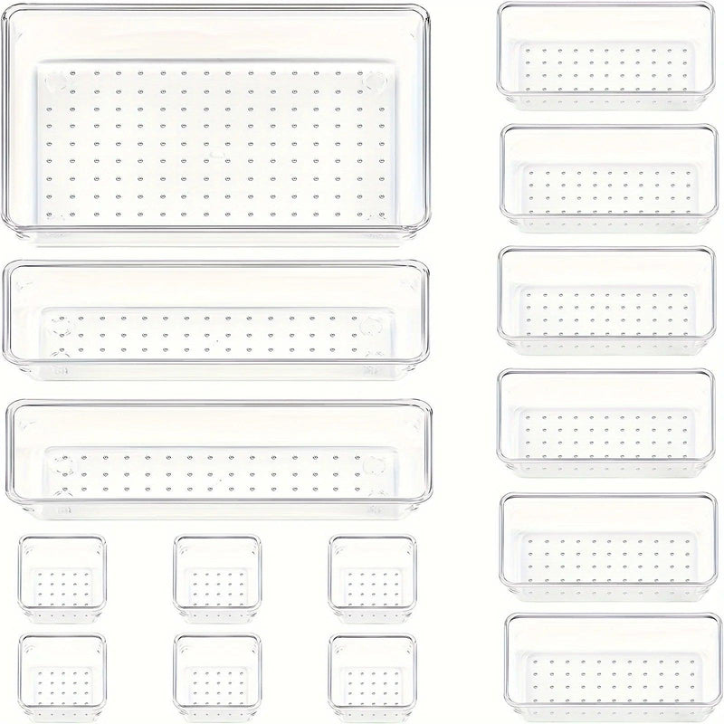 10-Piece Versatile Drawer Organizer Set - Clear Plastic Trays