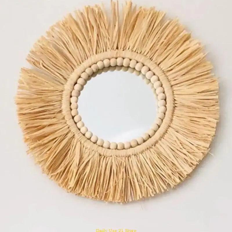 moroccan straw wall hanging mirror