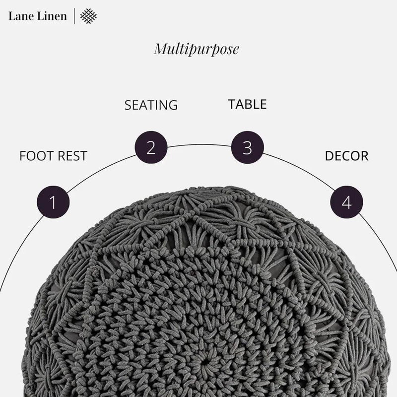 Hand Knitted Macrame Round Pouf