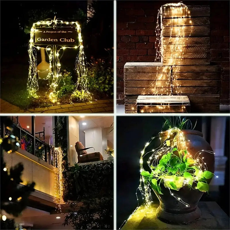 1pc 200/300 LED Waterproof Vine String Fairy Lights Outdoor Waterfall Festival Curtain Light With 8 Modes For Room Outdoor Decor