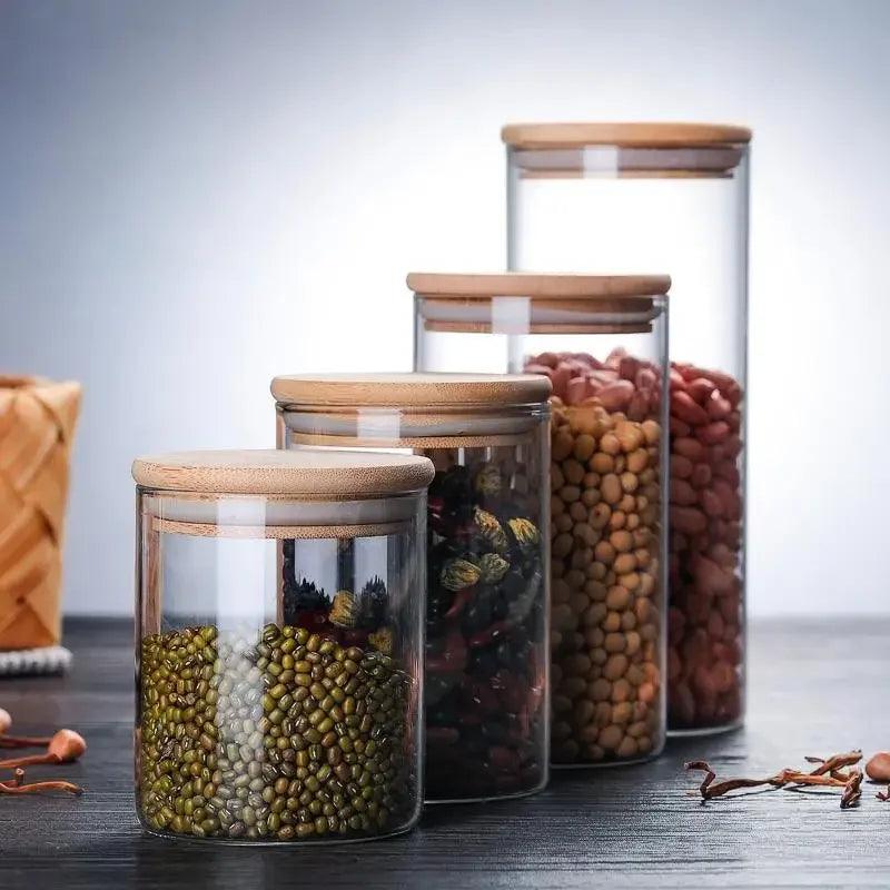 Pantry glass jars with bamboo lid