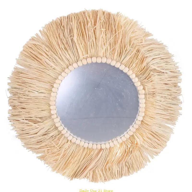 moroccan straw wall hanging mirror