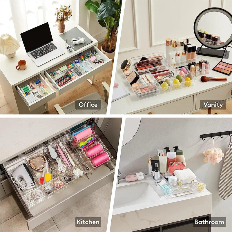 10-Piece Versatile Drawer Organizer Set - Clear Plastic Trays