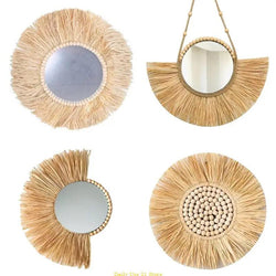 moroccan straw wall hanging mirror