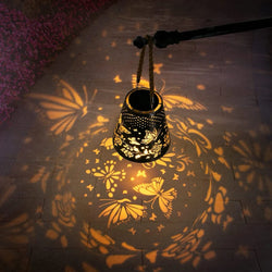 Solar Powered LED Hanging Lantern Butterfly Flower Projection Lamp