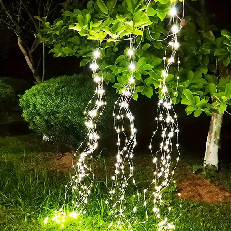 1pc 200/300 LED Waterproof Vine String Fairy Lights Outdoor Waterfall Festival Curtain Light With 8 Modes For Room Outdoor Decor