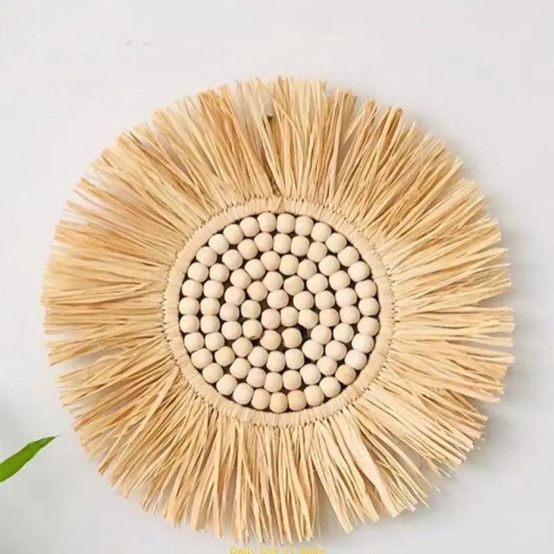 moroccan straw wall hanging mirror