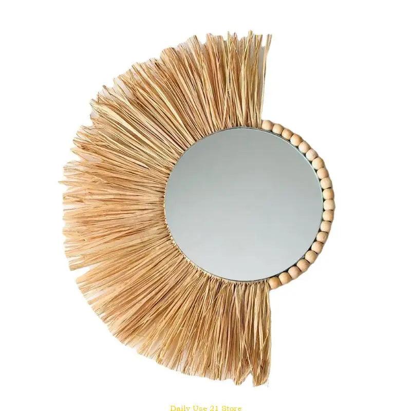 moroccan straw wall hanging mirror