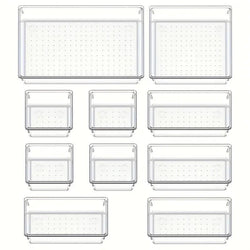 10-Piece Versatile Drawer Organizer Set - Clear Plastic Trays