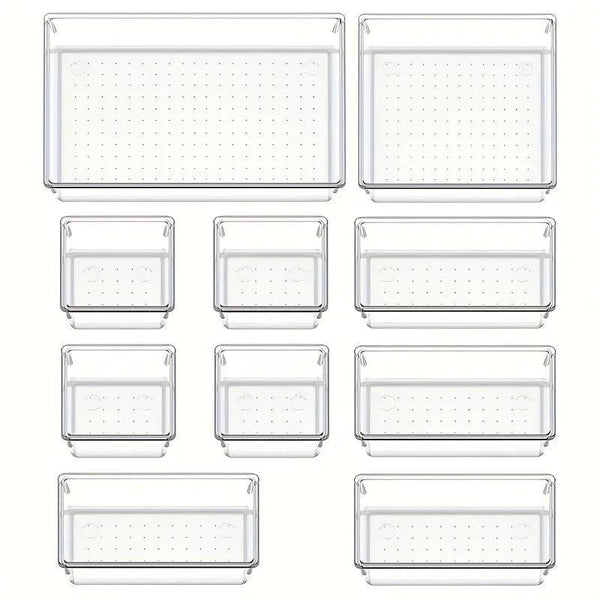 10-Piece Versatile Drawer Organizer Set - Clear Plastic Trays