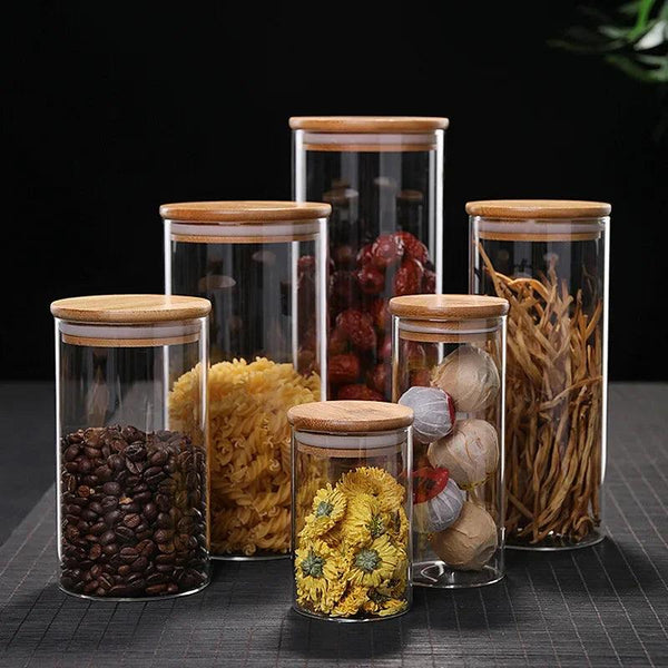 Pantry glass jars with bamboo lid