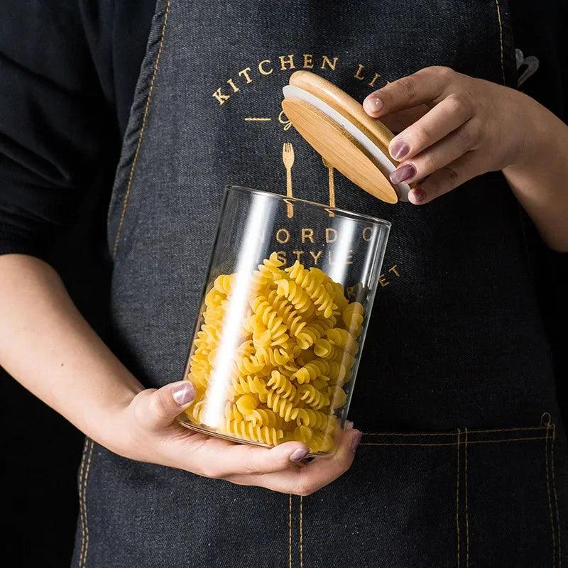 Pantry glass jars with bamboo lid