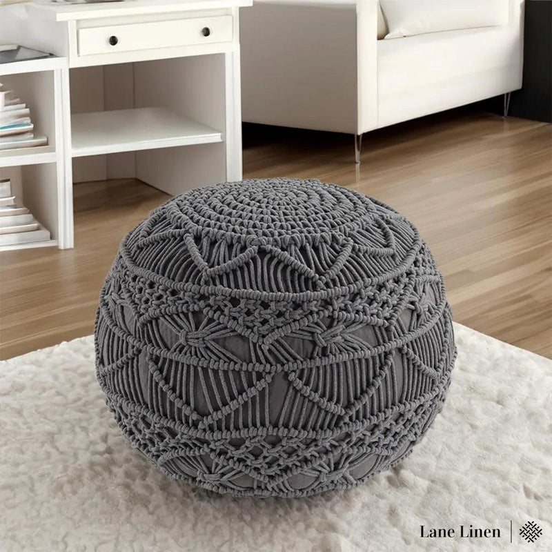 Hand Knitted Macrame Round Pouf