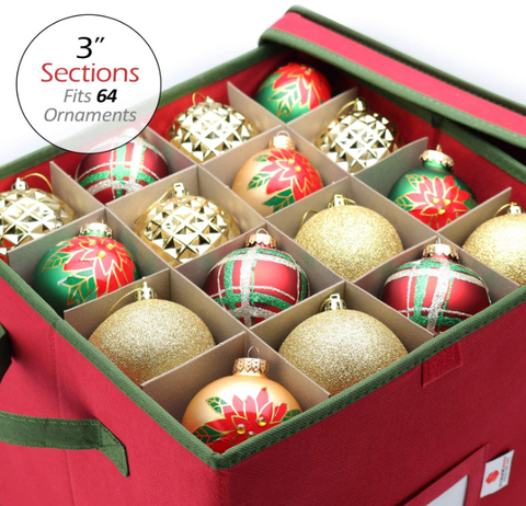 Christmas Ornament Storage Box Container Fits up to 64 with