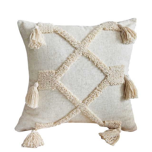 Beige Boho pillowcover with tassels