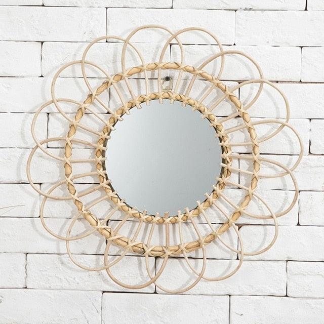 Rattan Round Makeup Mirror